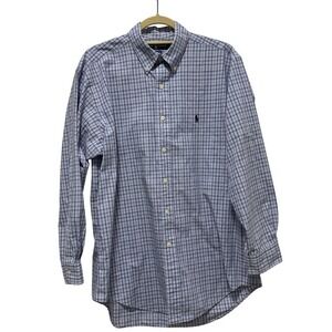 Ralph Lauren Shirt Men‎ Size 16 32/33 Blue Gingham Button Down Long Yarmouth